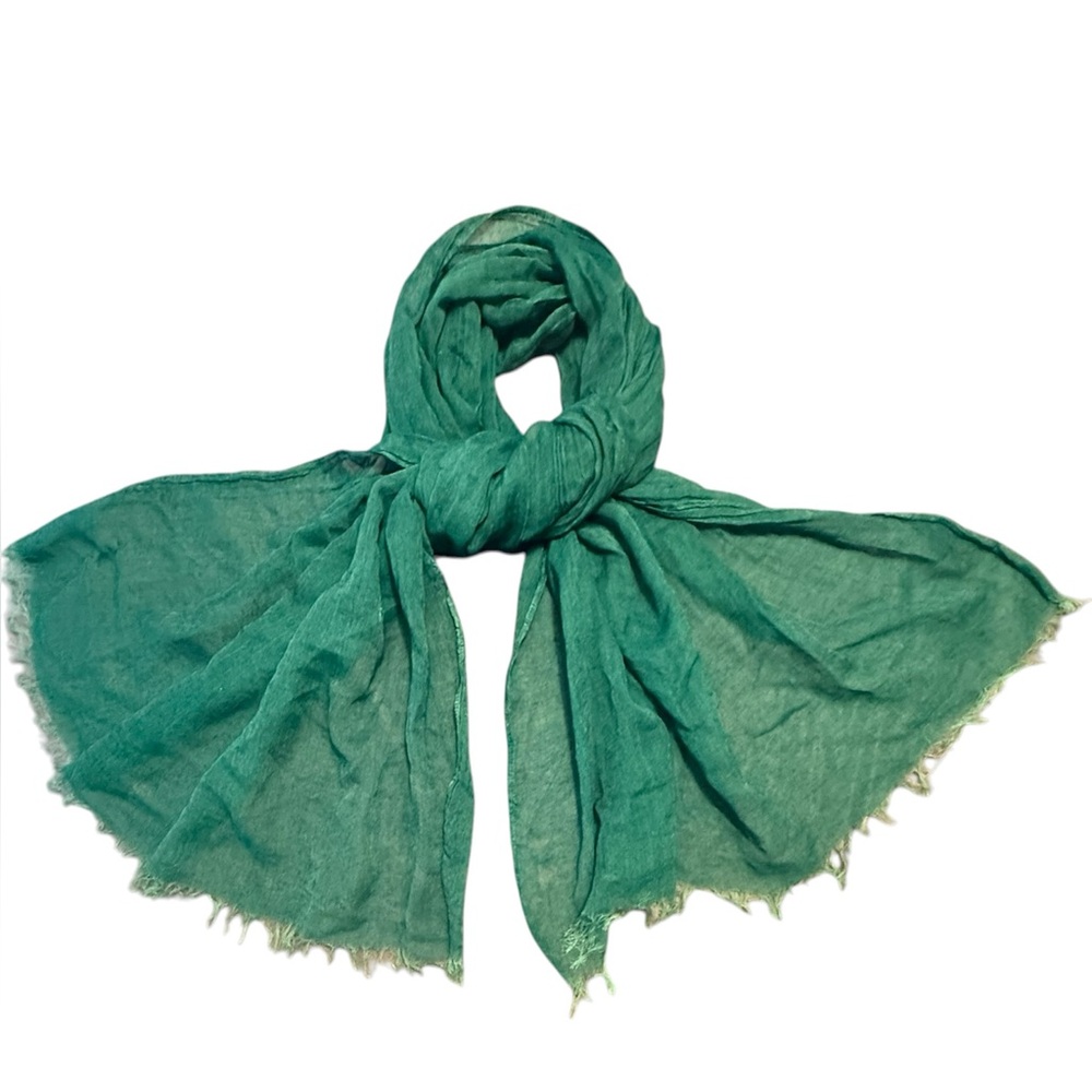 Vintage Emerald Green Linen 64x28” Lightweight Scarf